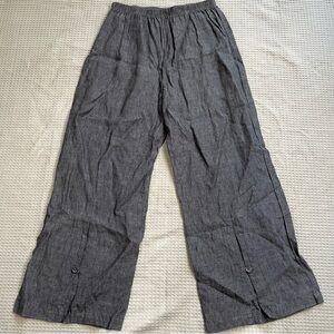 Blanque 100% Linen Pants 0 (Small) Womens Gray Wide Leg Crop Lagenlook
